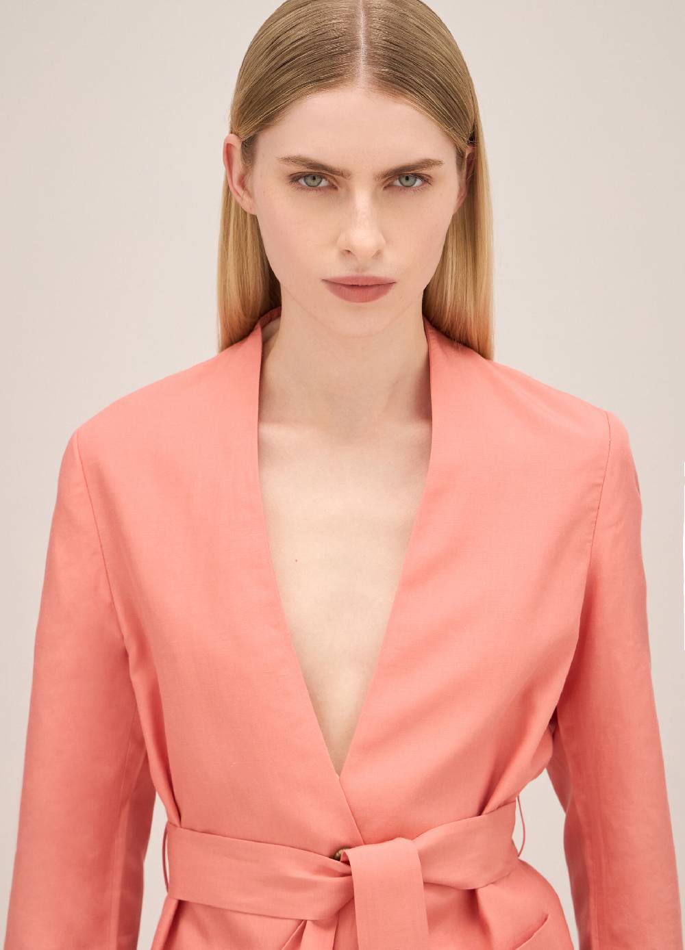 LES COPAINSBlazer misto lino con cintura Consegna Veloce