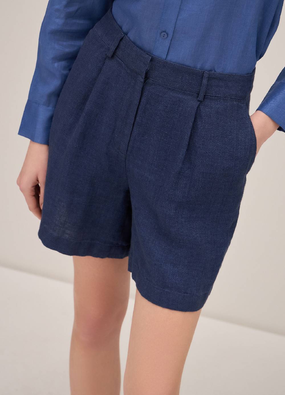LES COPAINSPantaloni short in lino effetto denim Vendita Calda