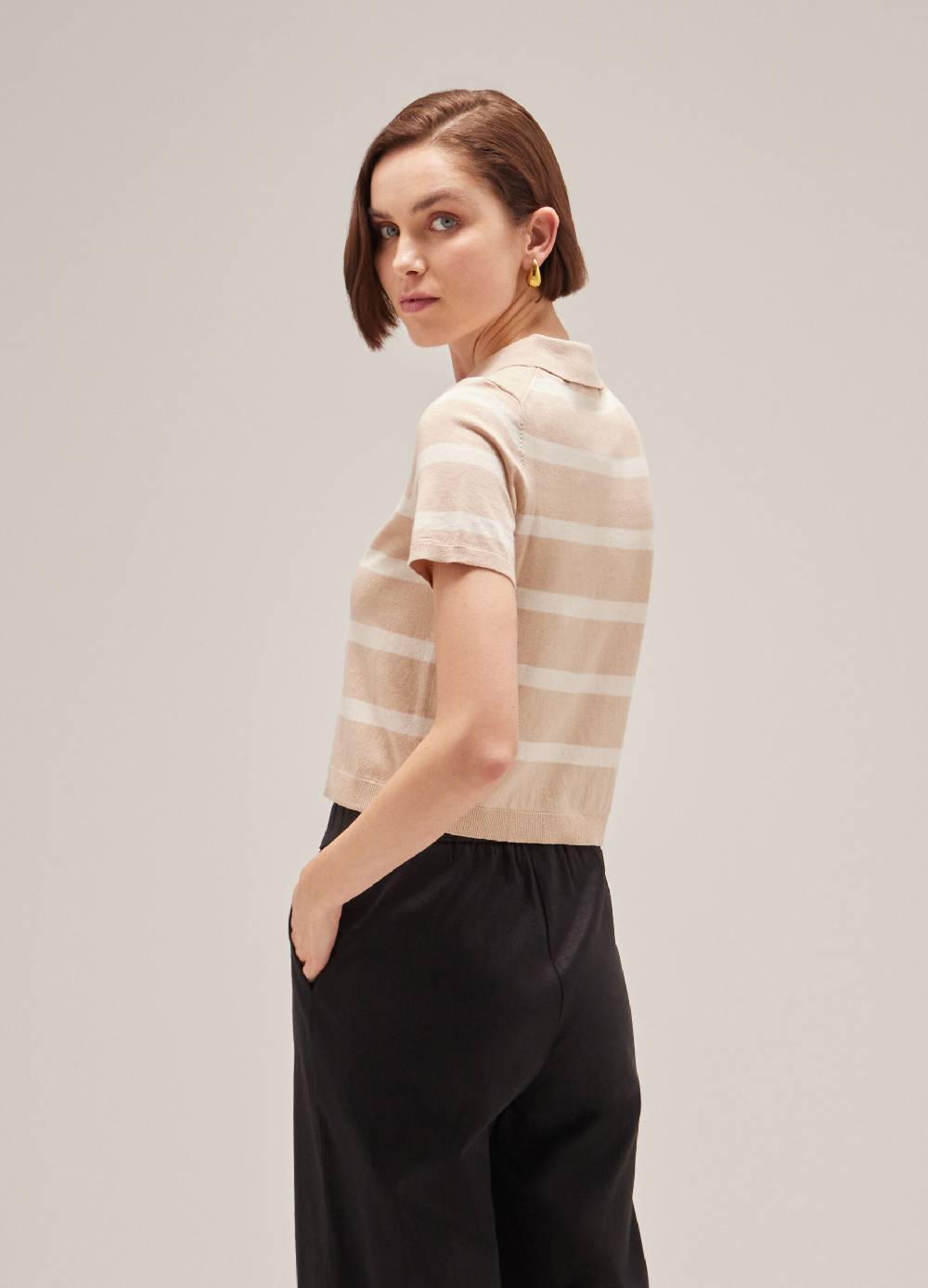 LES COPAINSPolo tricot in cotone e seta a righe Saldi Di Fabbrica
