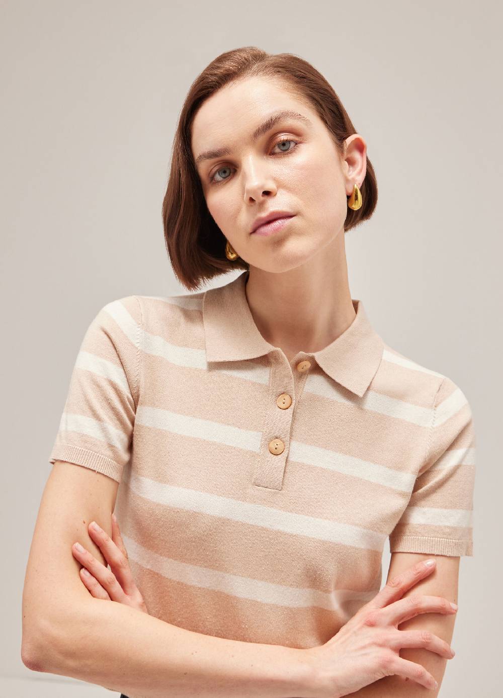 LES COPAINSPolo tricot in cotone e seta a righe Saldi Di Fabbrica