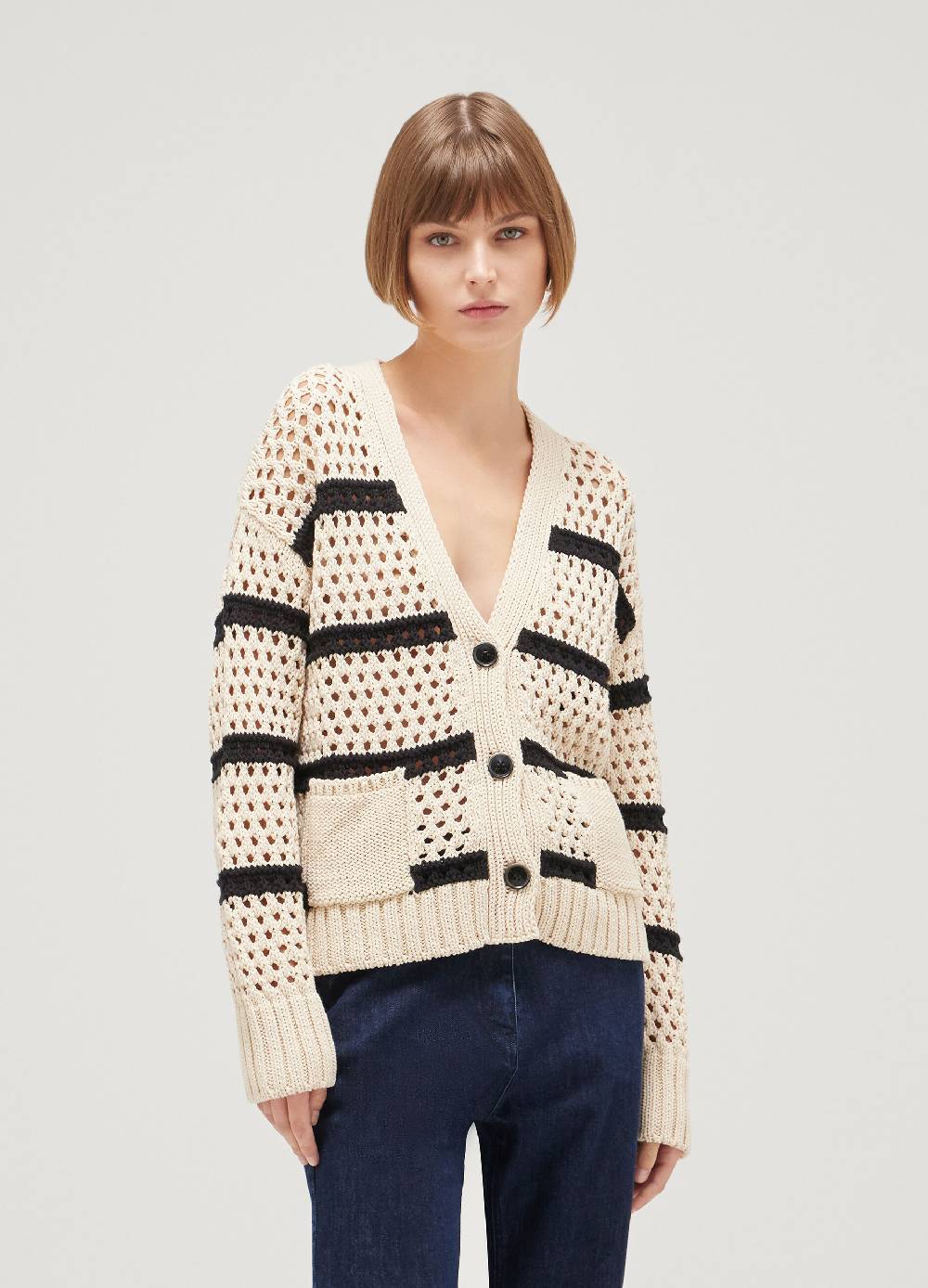 LES COPAINSCardigan tricot misto cotone a righe Sottocosto