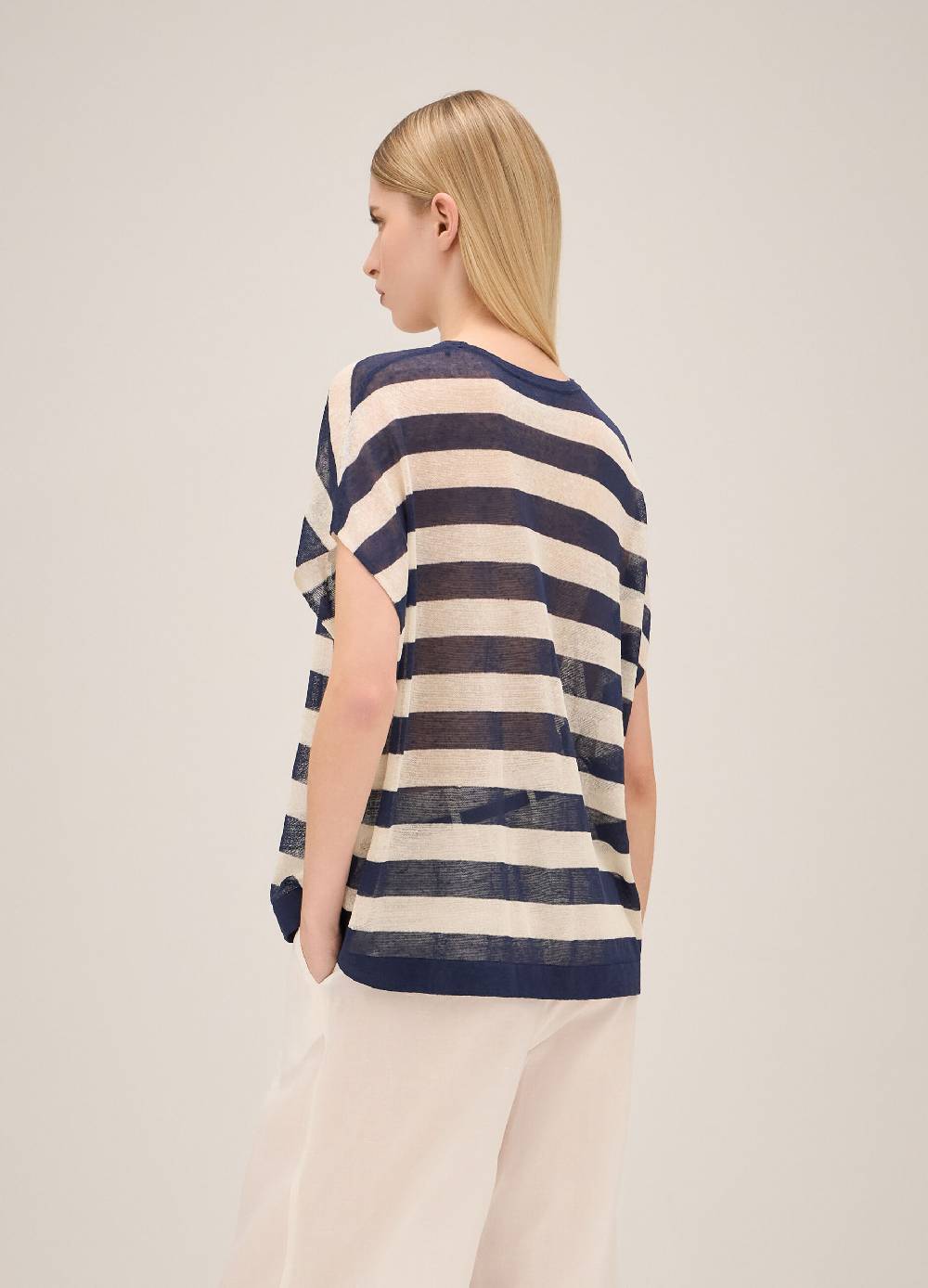 LES COPAINSMaglia tricot a maniche corte in misto lino In Linea