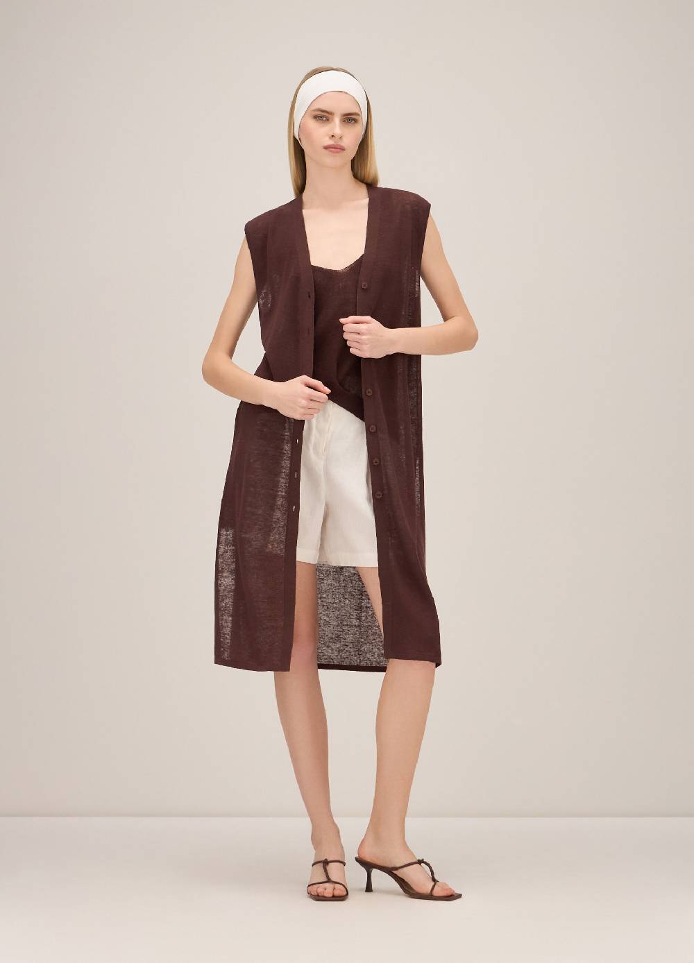 LES COPAINSGilet lungo tricot in misto lino