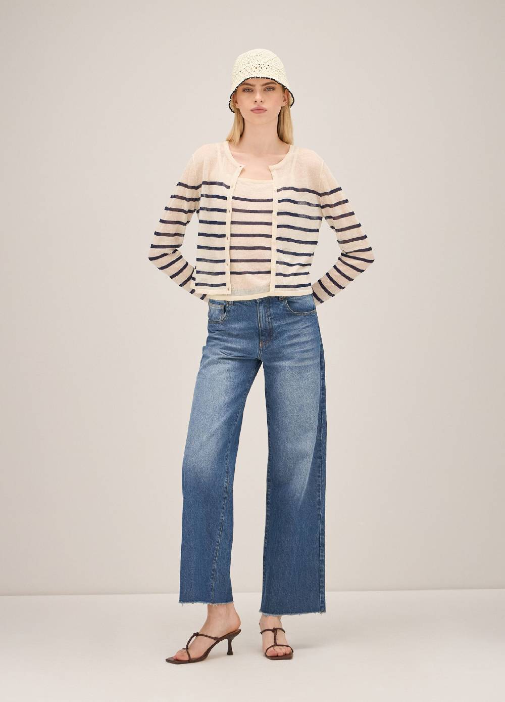 LES COPAINSCardigan tricot a righe misto lino
