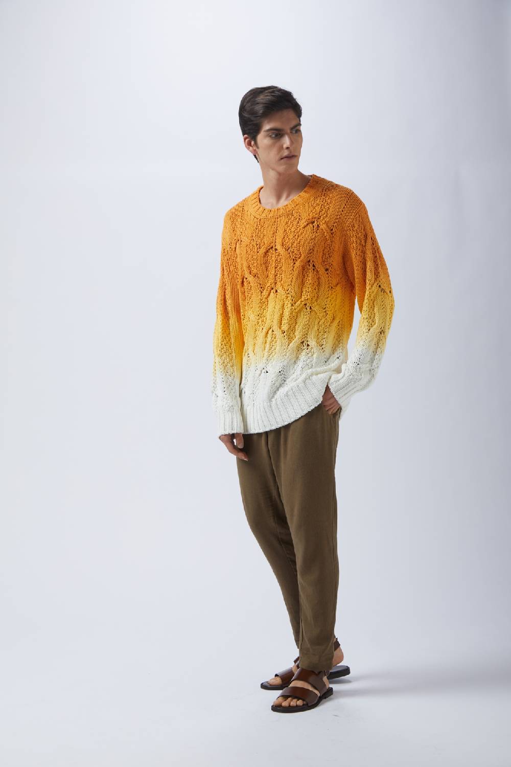 ﻿Kangra Cashmere Maglia In Cotone Con Trecce Tintura Sfumata