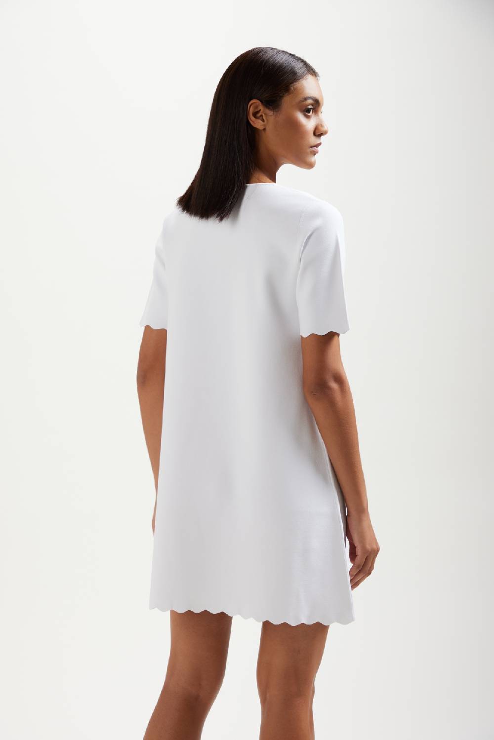 Kangra Cashmere Mini Abito Manica Corta E Punto Milano con Dentello In Vendita