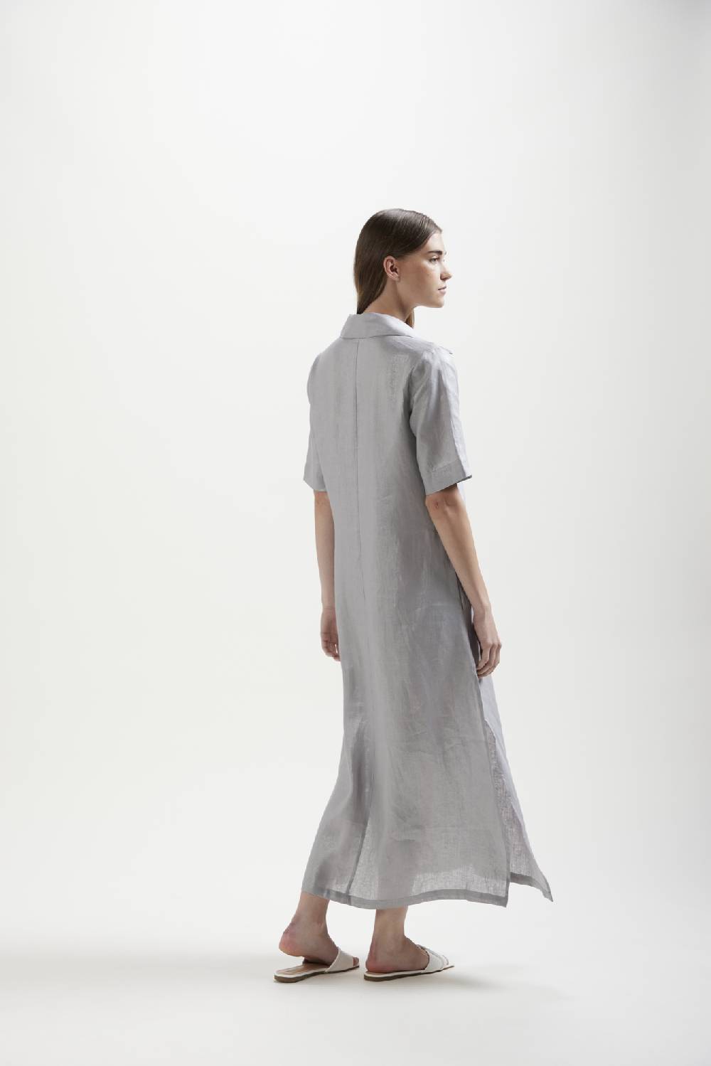 Kangra Cashmere Abito Lungo In Tela Di Lino Con Spacchi Saldi