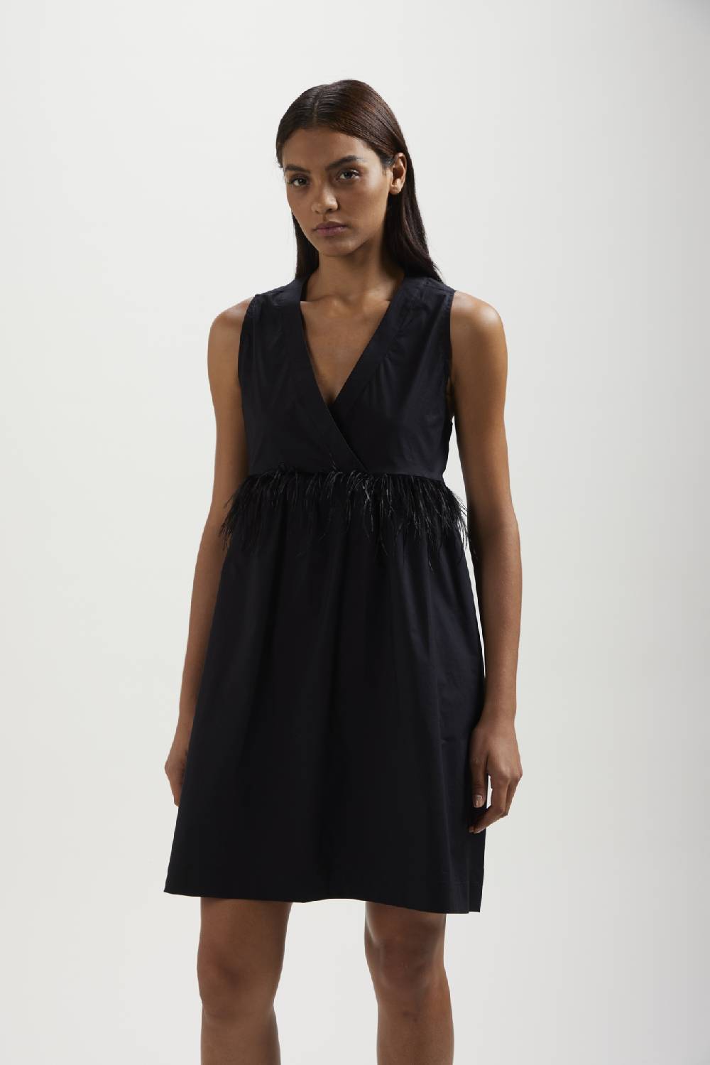 Kangra Cashmere Mini-Abito Smanicato Con Piume Struzzo In Popeline Offerte