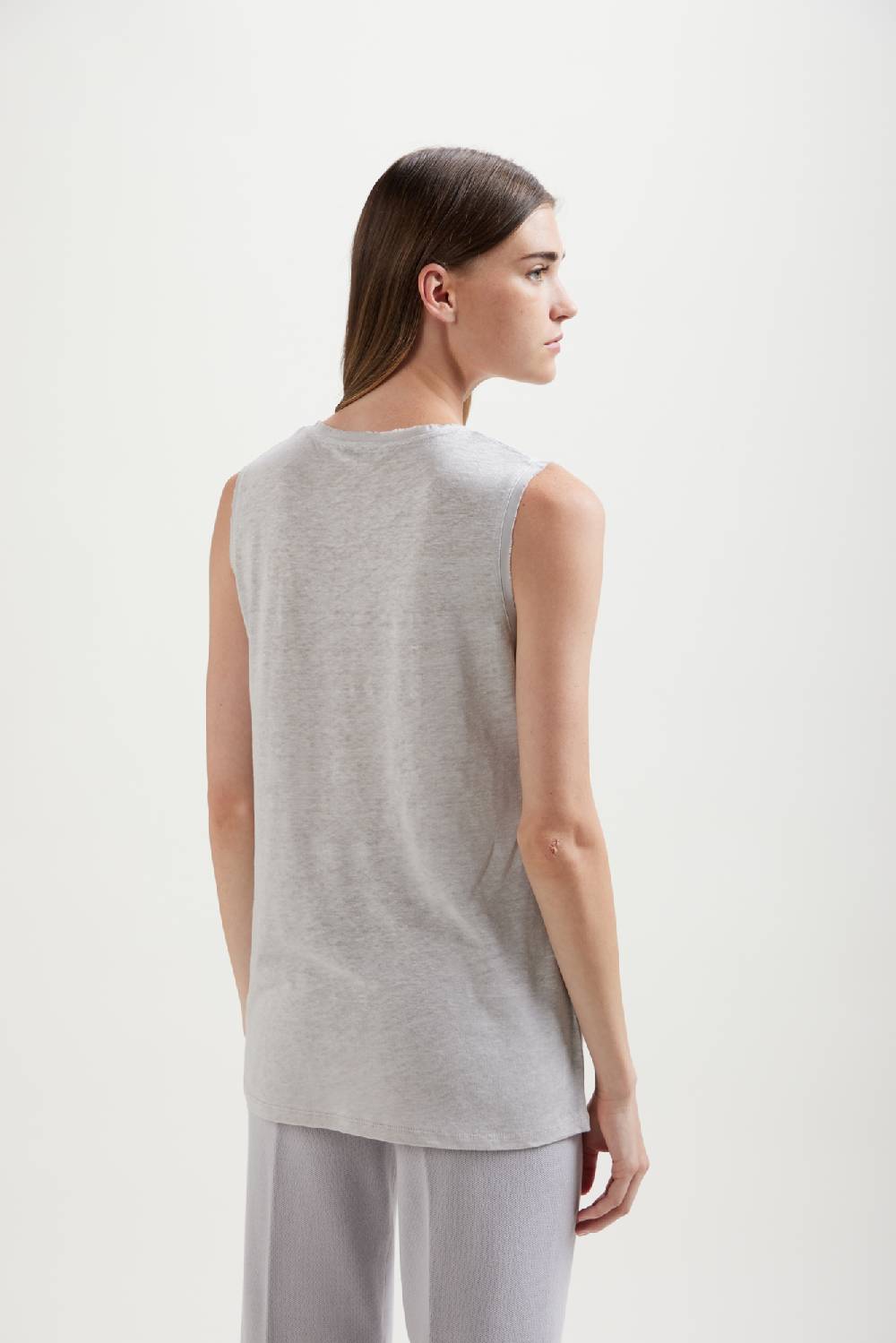 Kangra Cashmere Canotta In Jersey Lino Con Dettagli Di Seta Saldi Di Fabbrica