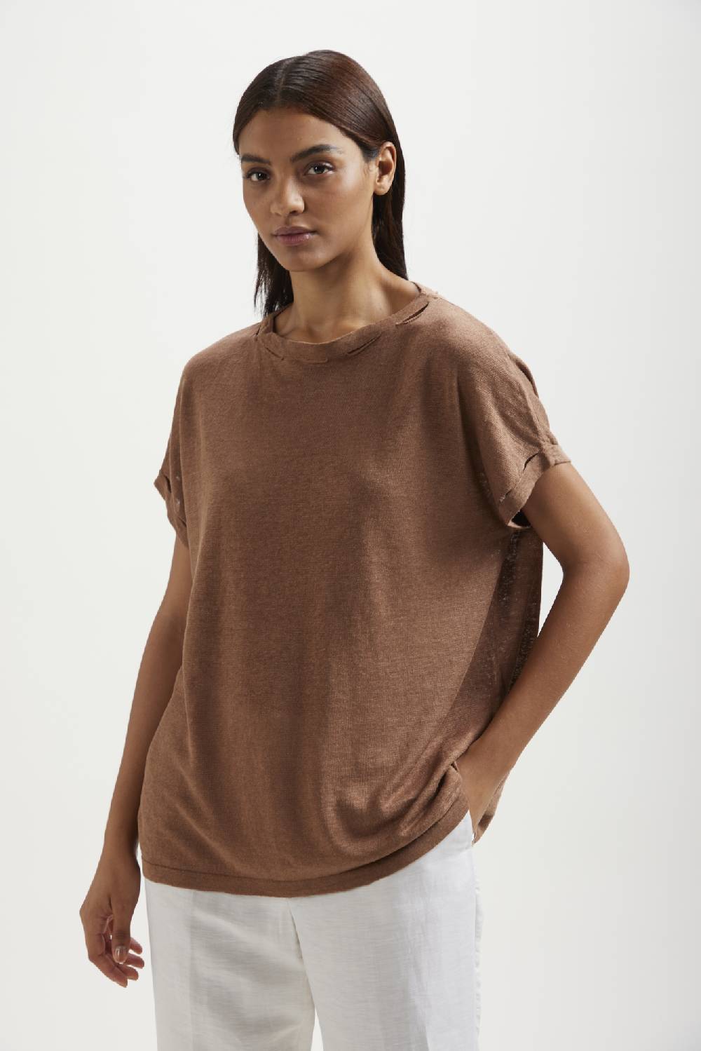 Kangra Cashmere Barchetta Con Buchi Nello Scollo E Giro In Lino Vendite Flash