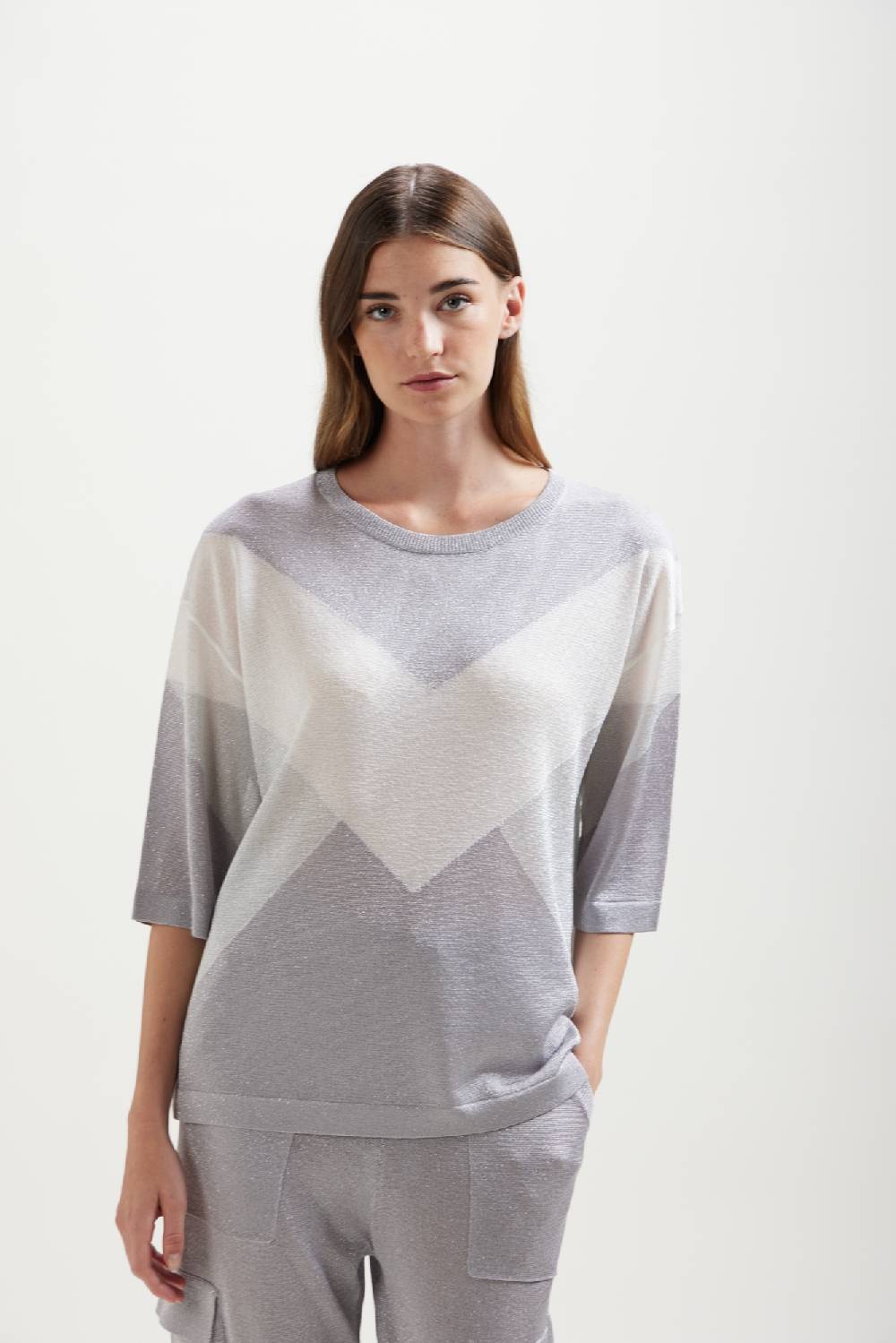 Kangra Cashmere Girocollo Con Intarsio Geometrico In Lurex In Linea