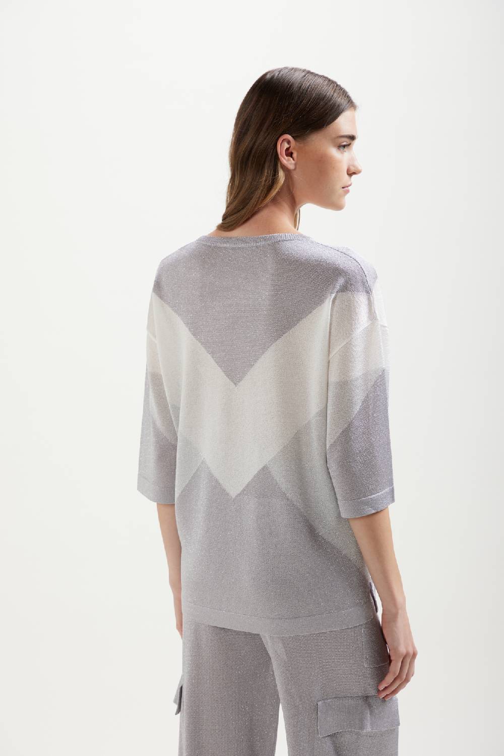 Kangra Cashmere Girocollo Con Intarsio Geometrico In Lurex In Linea