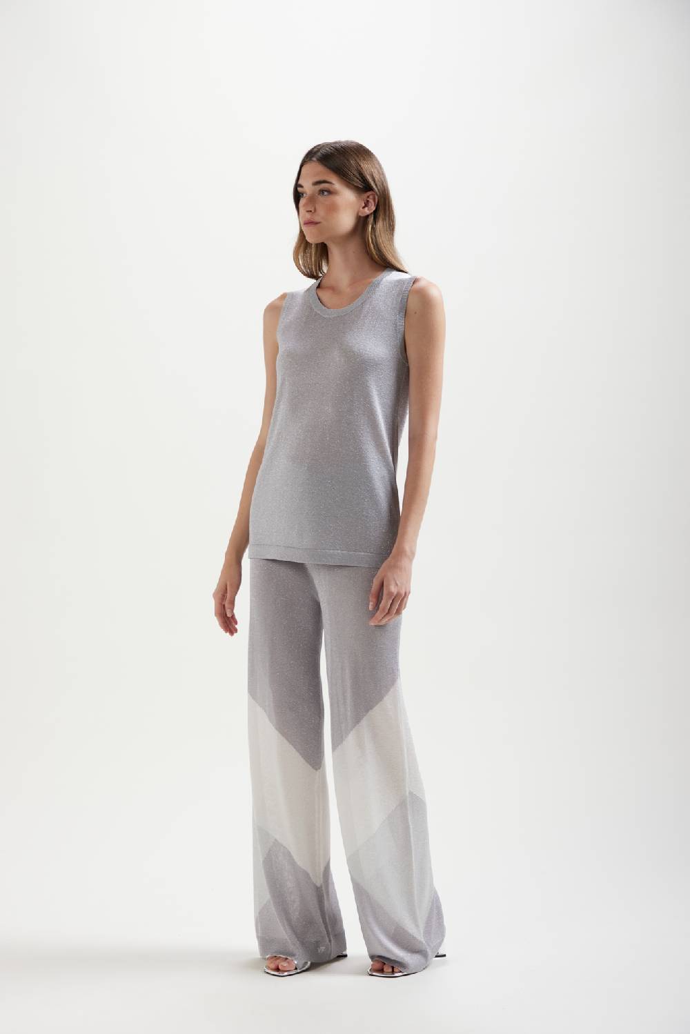 Kangra Cashmere Pantalone Ampio in Lurex Con Intarsio Geometrico Nuovo