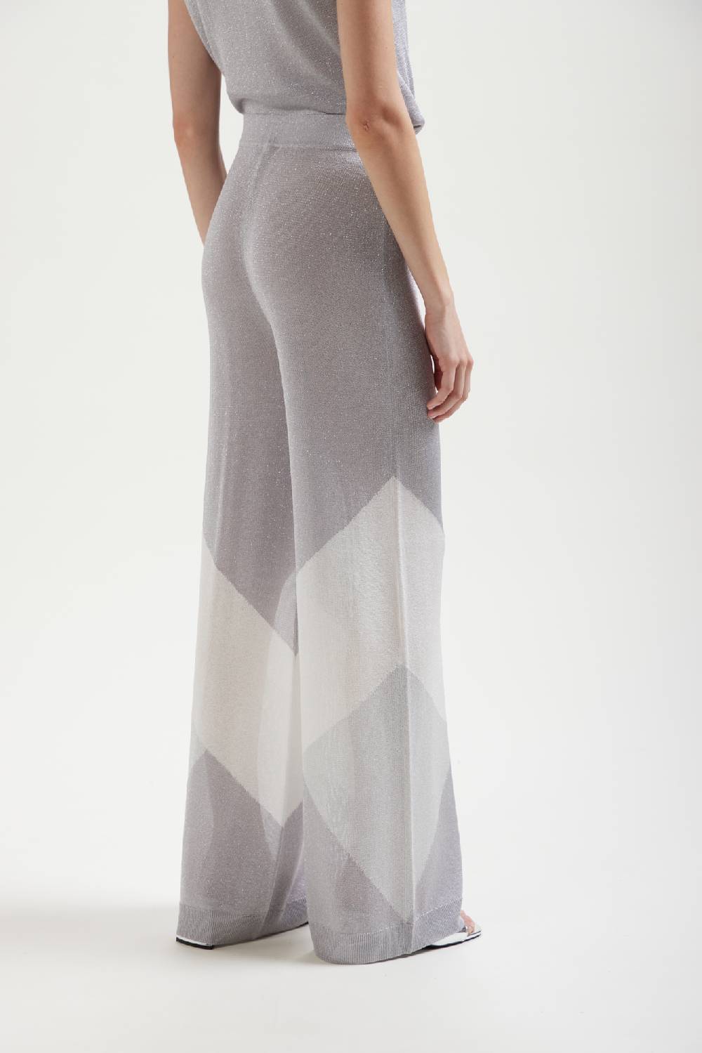 Kangra Cashmere Pantalone Ampio in Lurex Con Intarsio Geometrico Nuovo