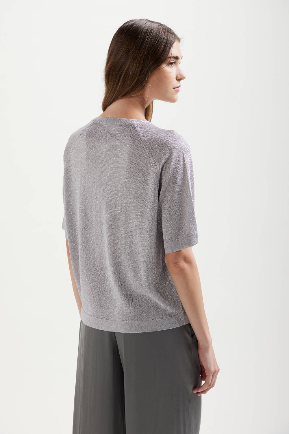 Kangra Cashmere Girocollo Raglan In Lurex Manica Gomito Vendita