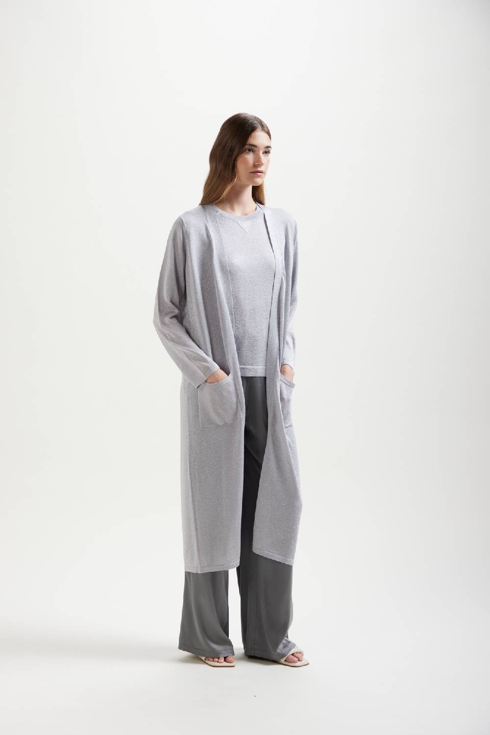 Kangra Cashmere Spolverino Lungo In Lurex Rasato Con Tasche Promozione