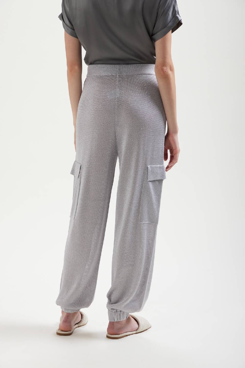 Kangra Cashmere Pantalone Cargo In Lurex Con Tasche Spedizione Gratuita