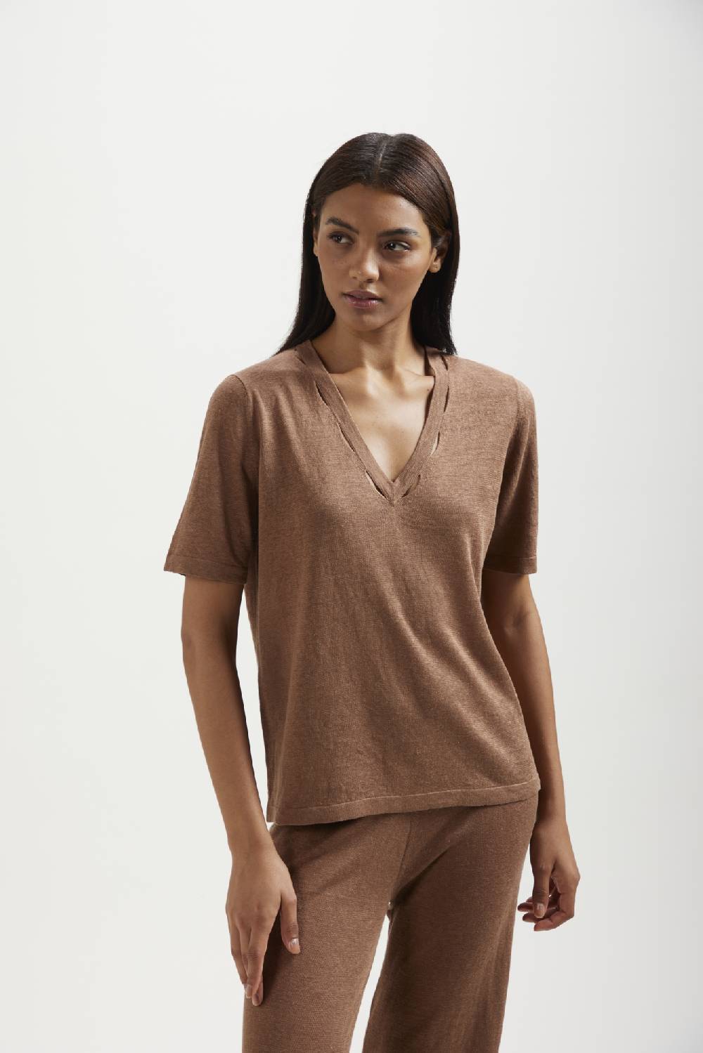 Kangra Cashmere Scollo V In Lino con Buchi Nello Scollo Prezzo Ridotto