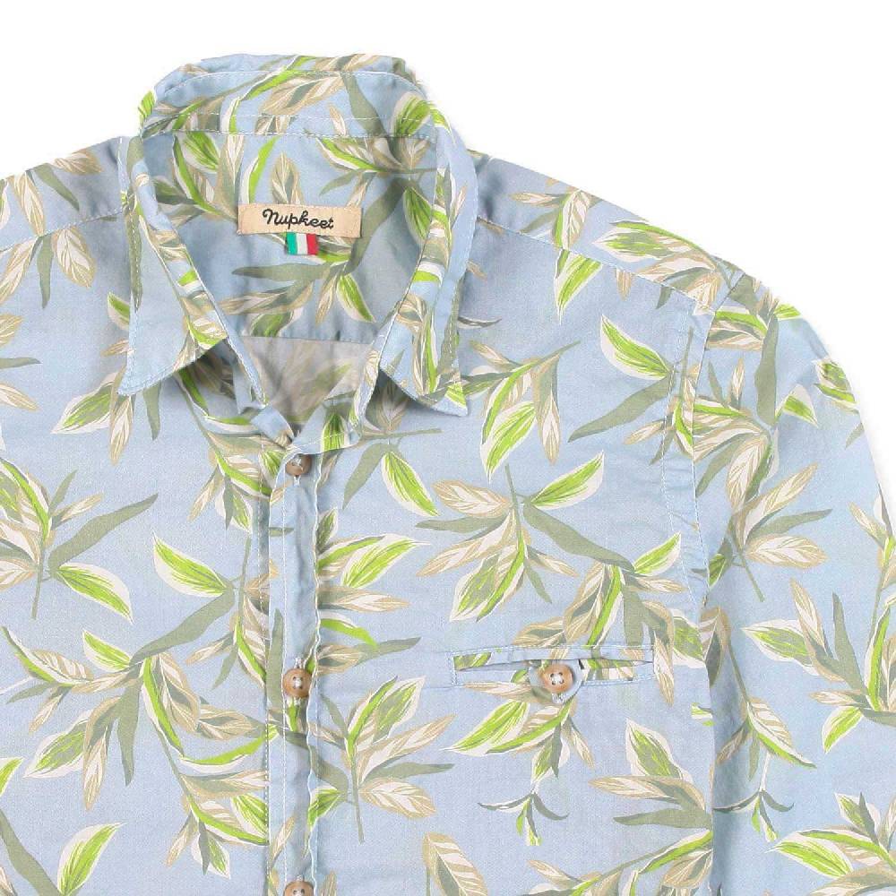 Nupkeet Camicia azzurra con stampa foglie Ravenna Promozione