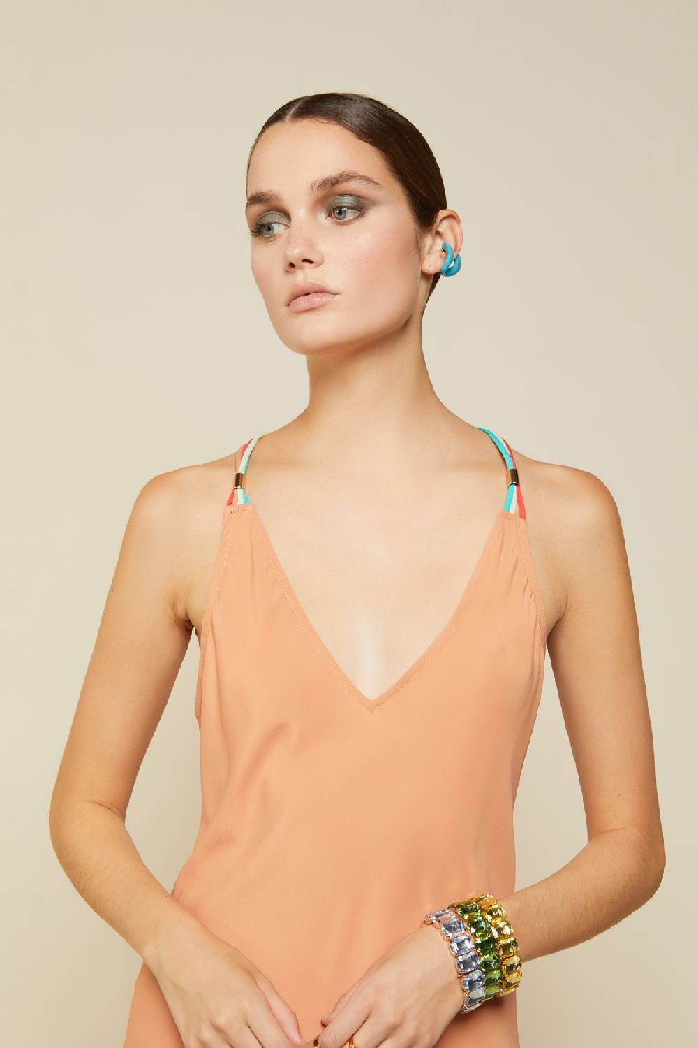 ottod'Ame Silk blend long dress with contrasting straps Acquista Ora