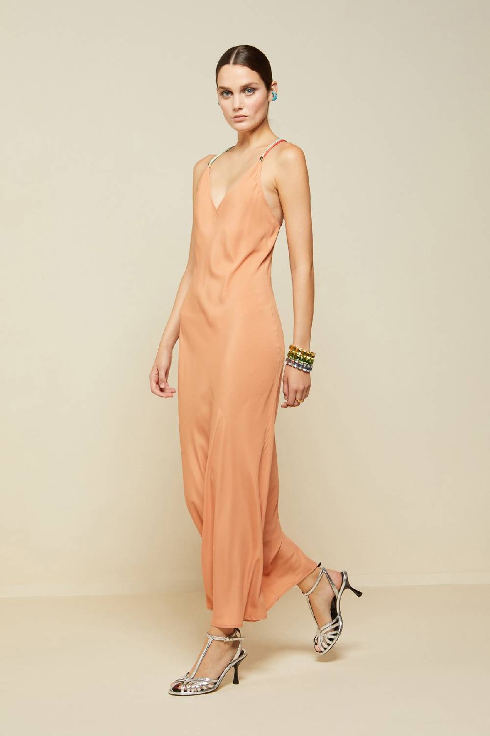 ottod'Ame Silk blend long dress with contrasting straps Acquista Ora