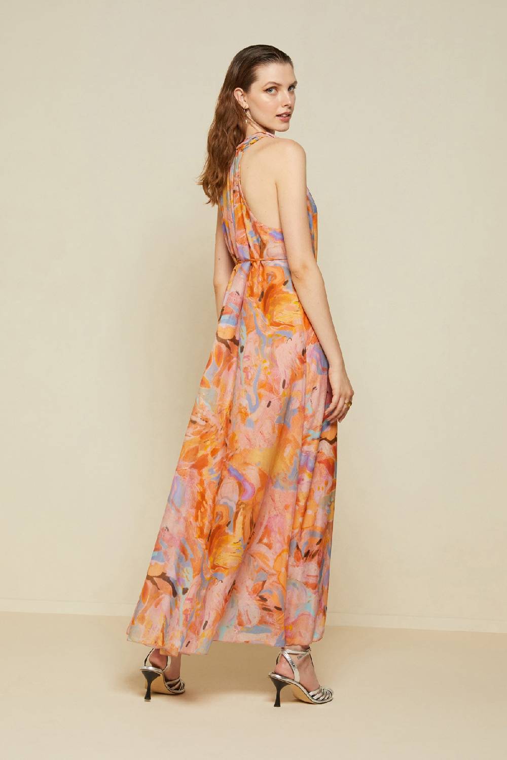 ottod'Ame Silk blend long dress with foulard neckline Consegna Veloce