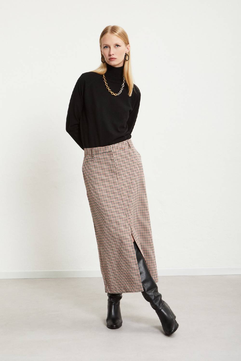 ottod'Ame Printed check long skirt Saldi