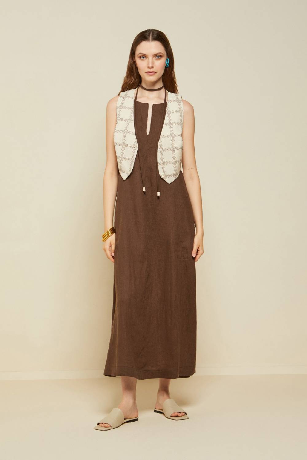 ottod'Ame Linen long dress with belt Sottocosto