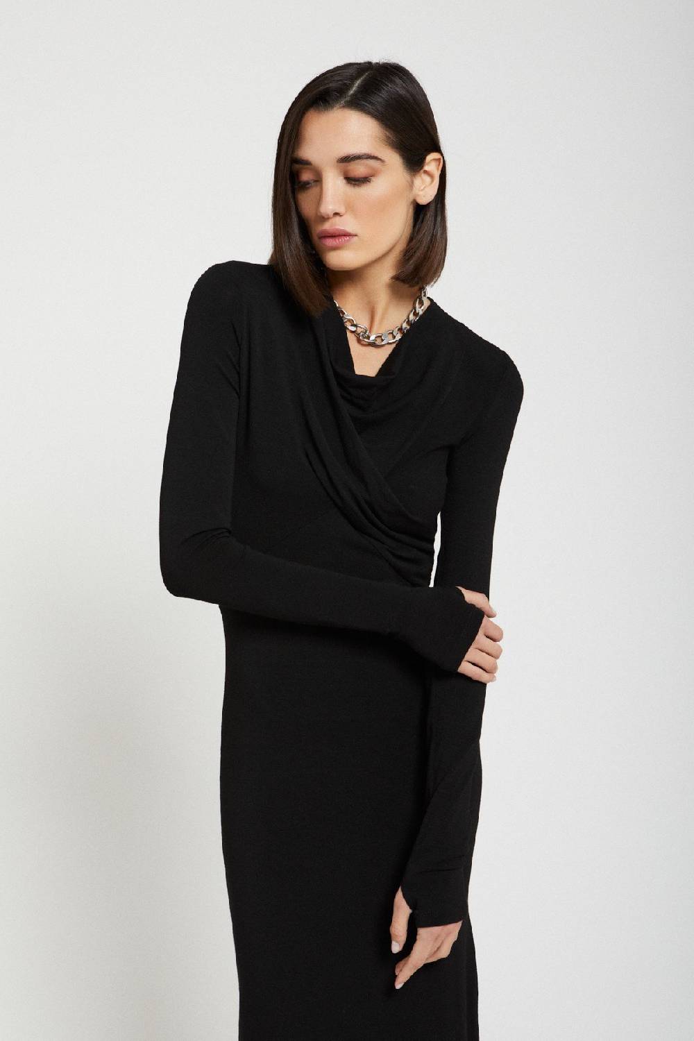 ottod'Ame Viscose long dress with pleats on the neck Vendita Economica