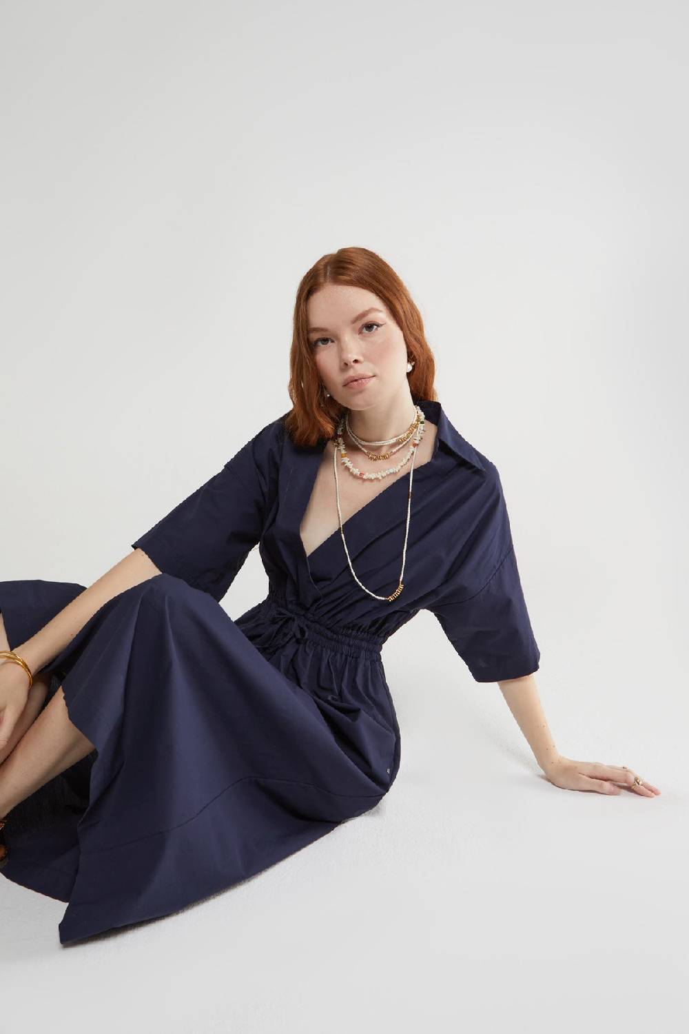ottod'Ame Poplin midi dress with drawstring In Saldo