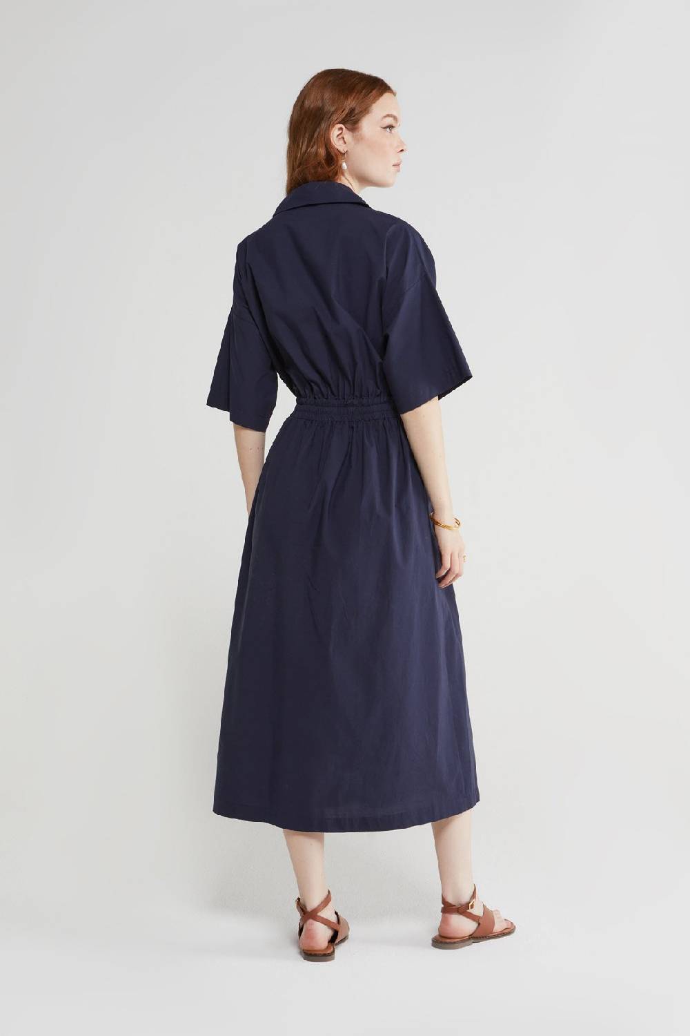 ottod'Ame Poplin midi dress with drawstring In Saldo