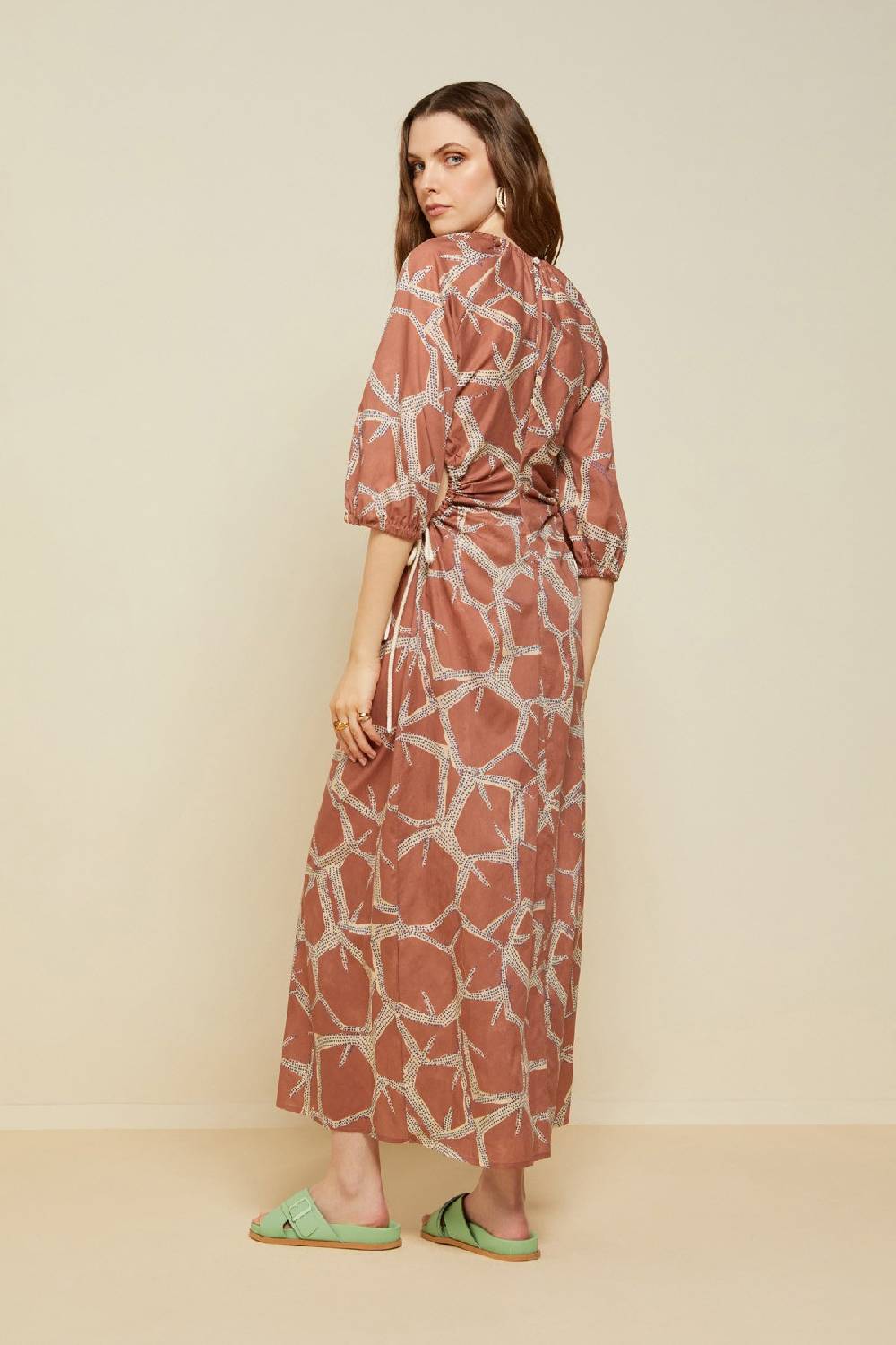 ottod'Ame Printed cotton long dress with porthole Sottocosto