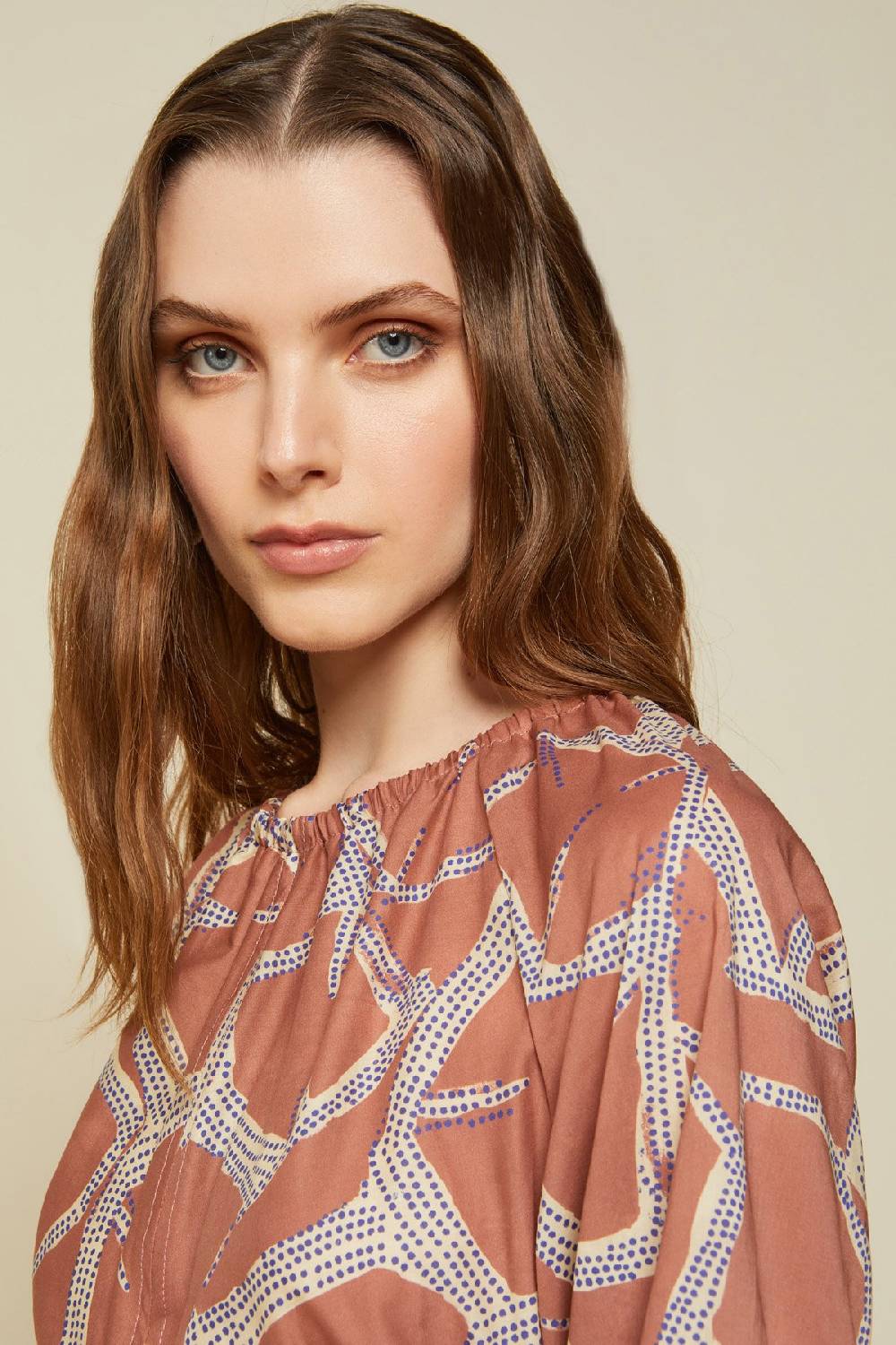 ottod'Ame Printed cotton long dress with porthole Sottocosto