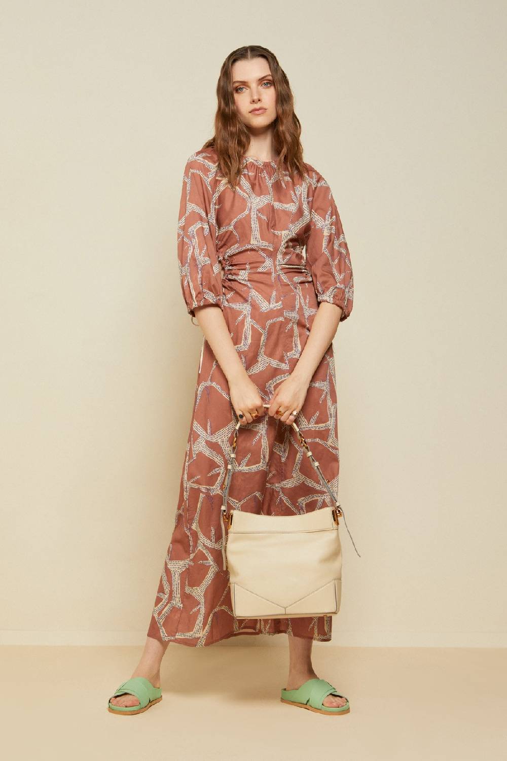 ottod'Ame Printed cotton long dress with porthole Sottocosto