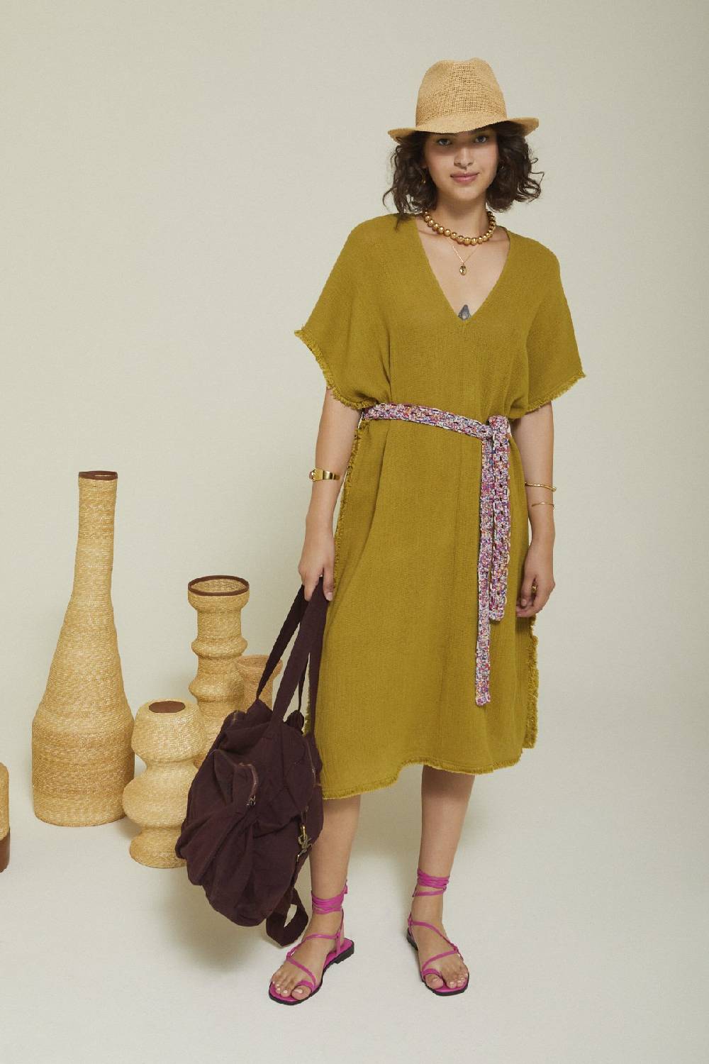 ottod'Ame Cotton midi dress with raw cut hemline Nuovo