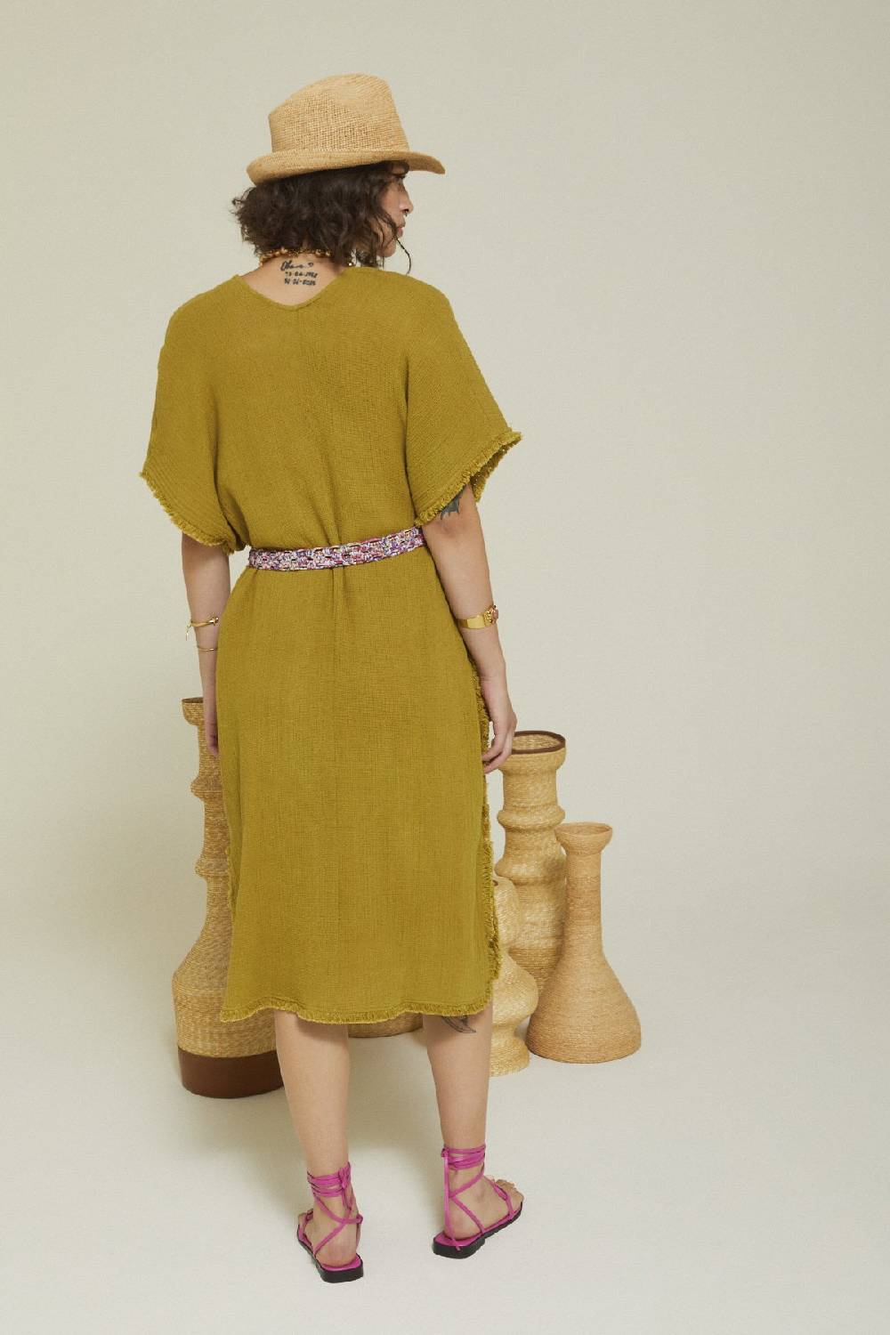 ottod'Ame Cotton midi dress with raw cut hemline Nuovo