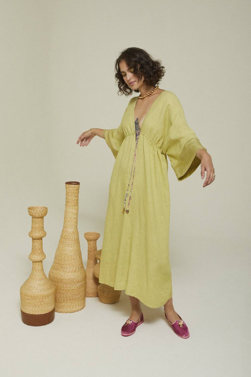 ottod'Ame Linen long dress with drawstring Vendita