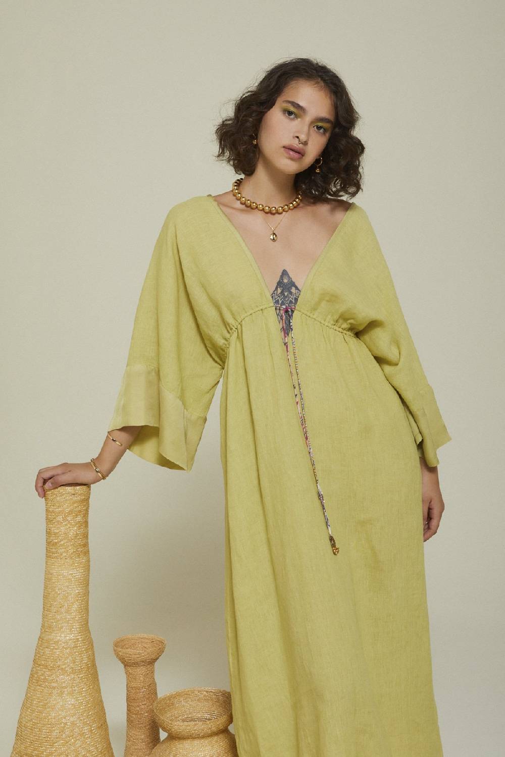 ottod'Ame Linen long dress with drawstring Vendita