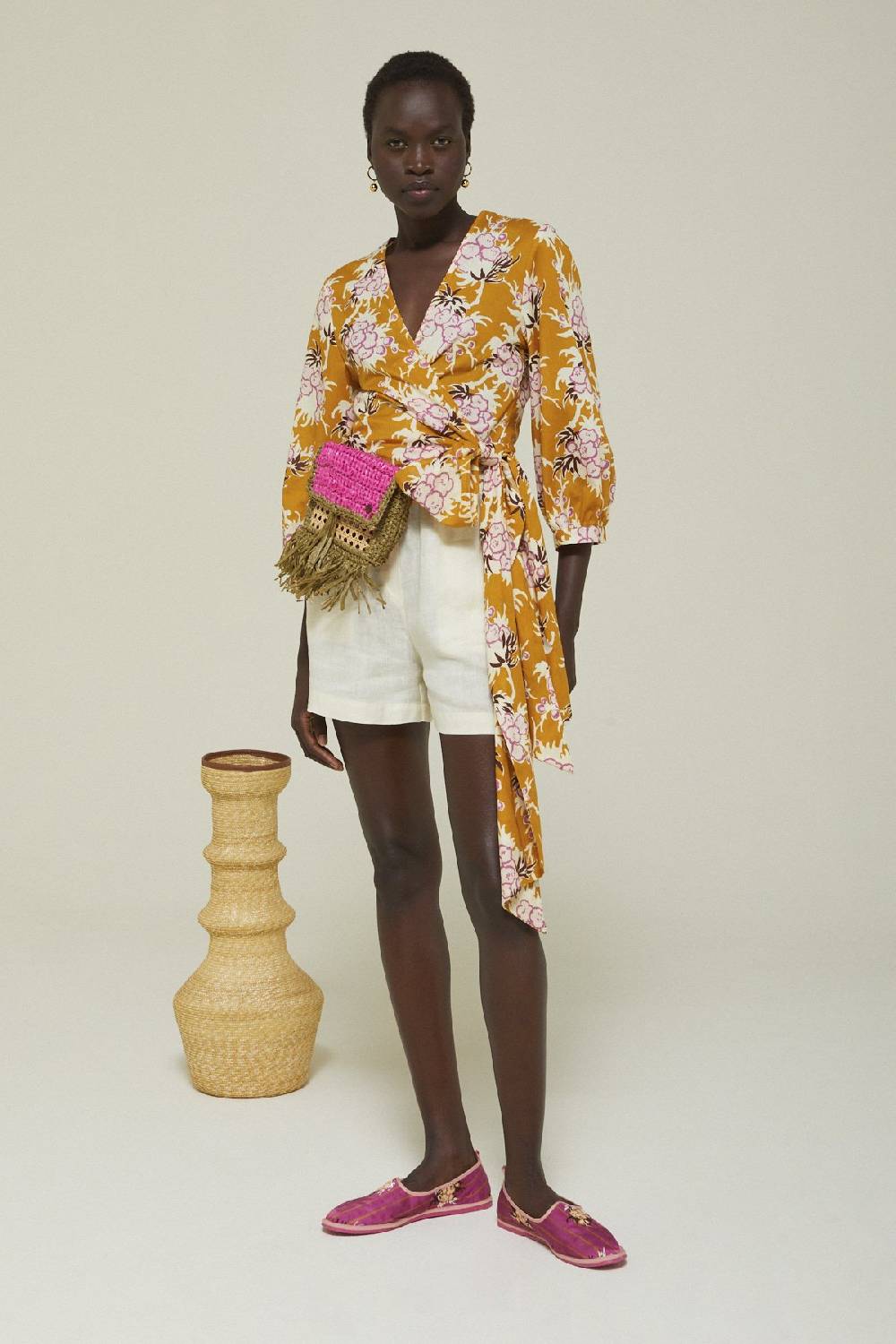 ottod'Ame Cotton shirt with criss-cross neckline and sash Soddisfazione Garantita