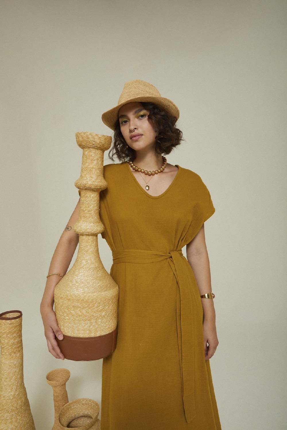 ottod'Ame Cotton long dress with sash Negozi Online