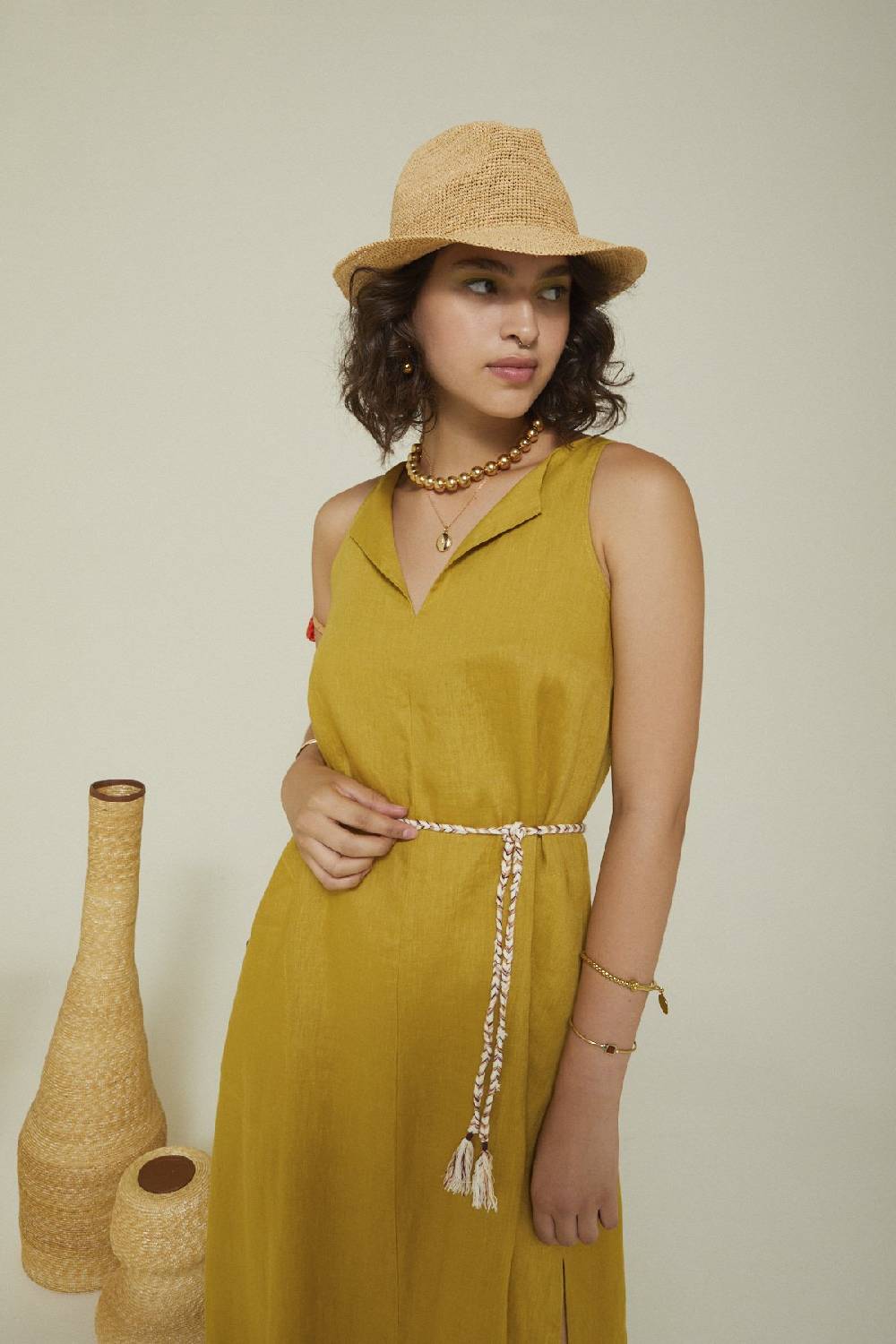 ottod'Ame Linen long dress with slits Hotsell