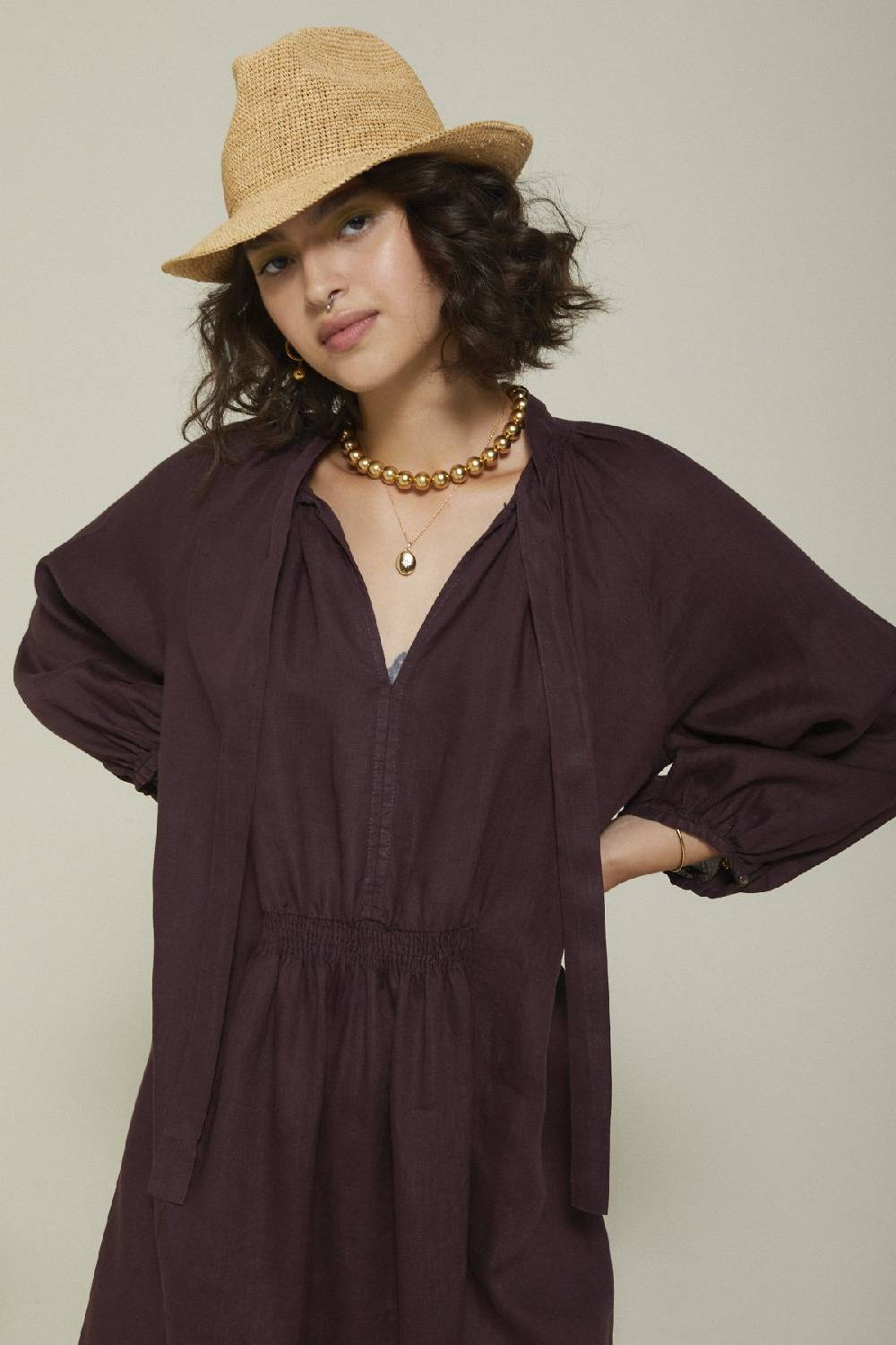 ottod'Ame Linen long dress with scarf neck Vendita Calda
