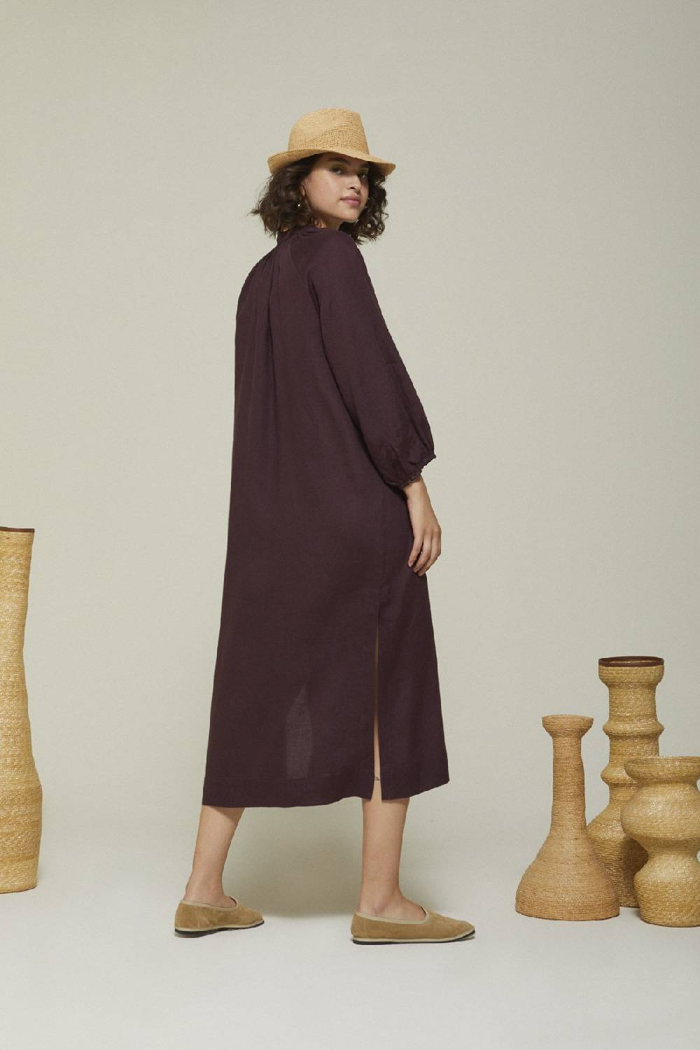 ottod'Ame Linen long dress with scarf neck Vendita Calda