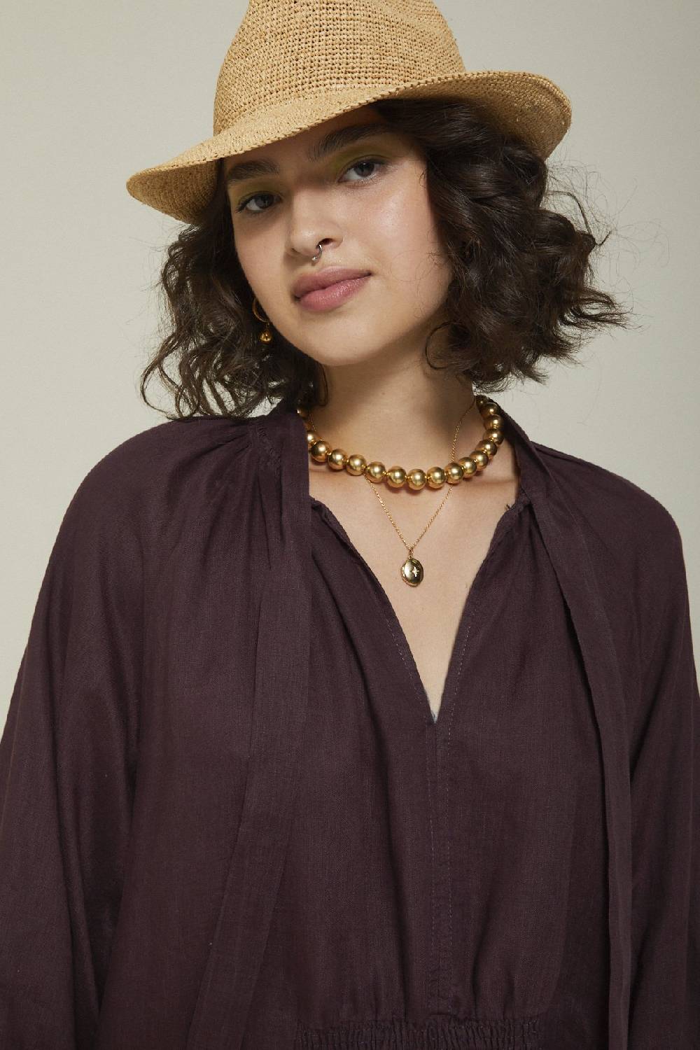 ottod'Ame Linen long dress with scarf neck Vendita Calda