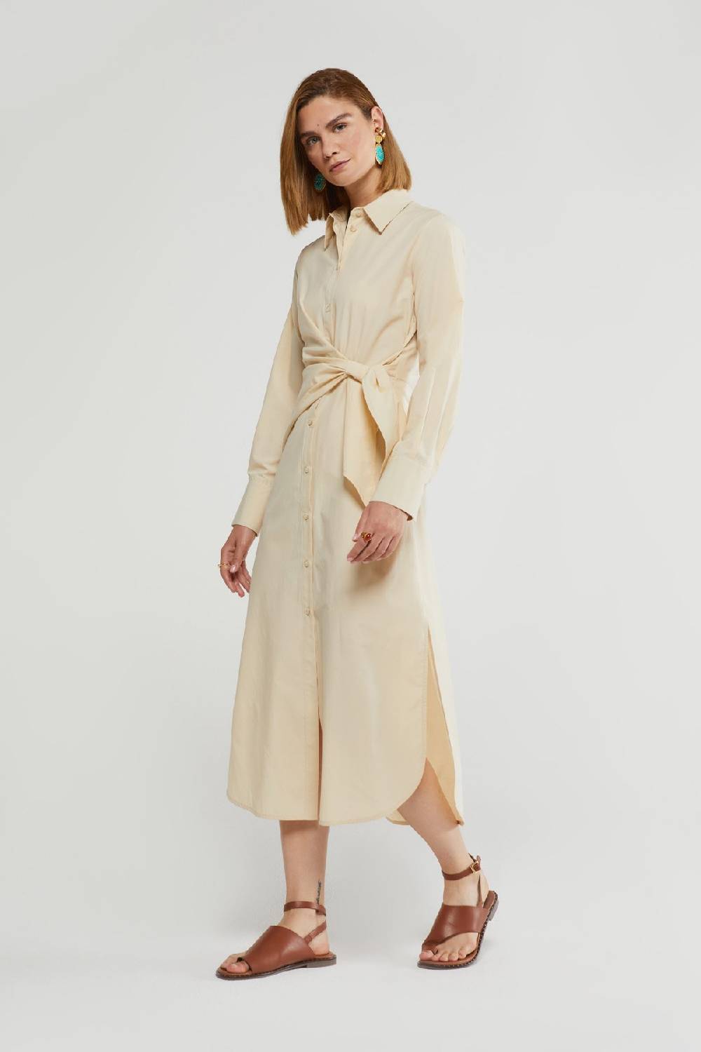 ottod'Ame Poplin chemisier midi dress with sash Prezzo di fabbrica