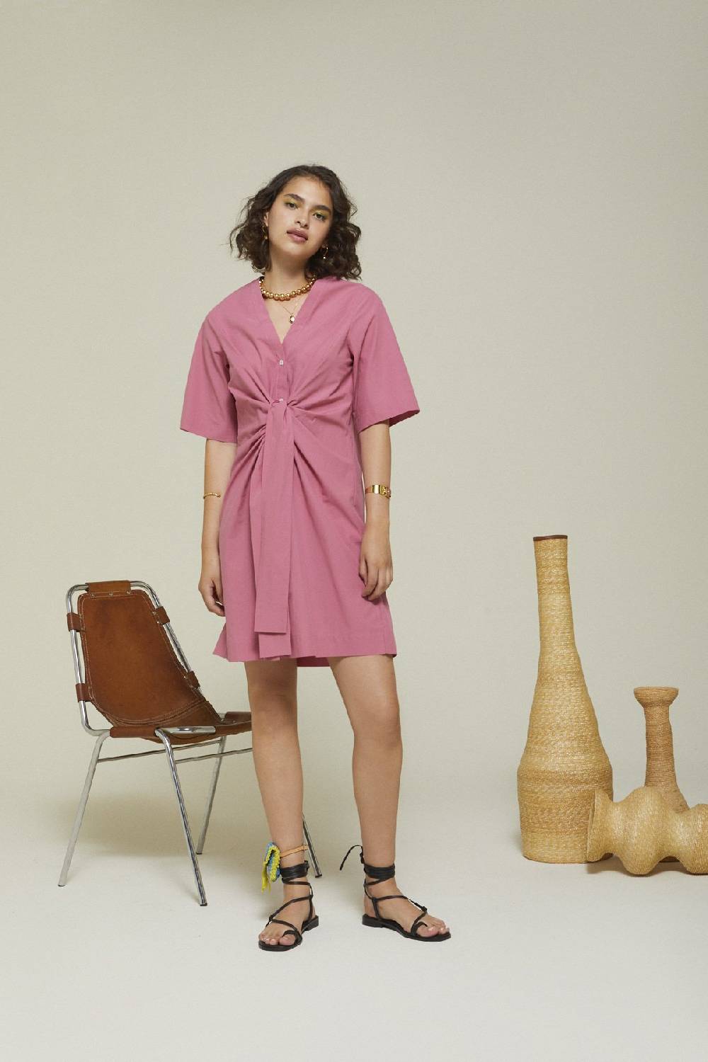 ottod'Ame Poplin short dress with knot Limitato a 3 giorni