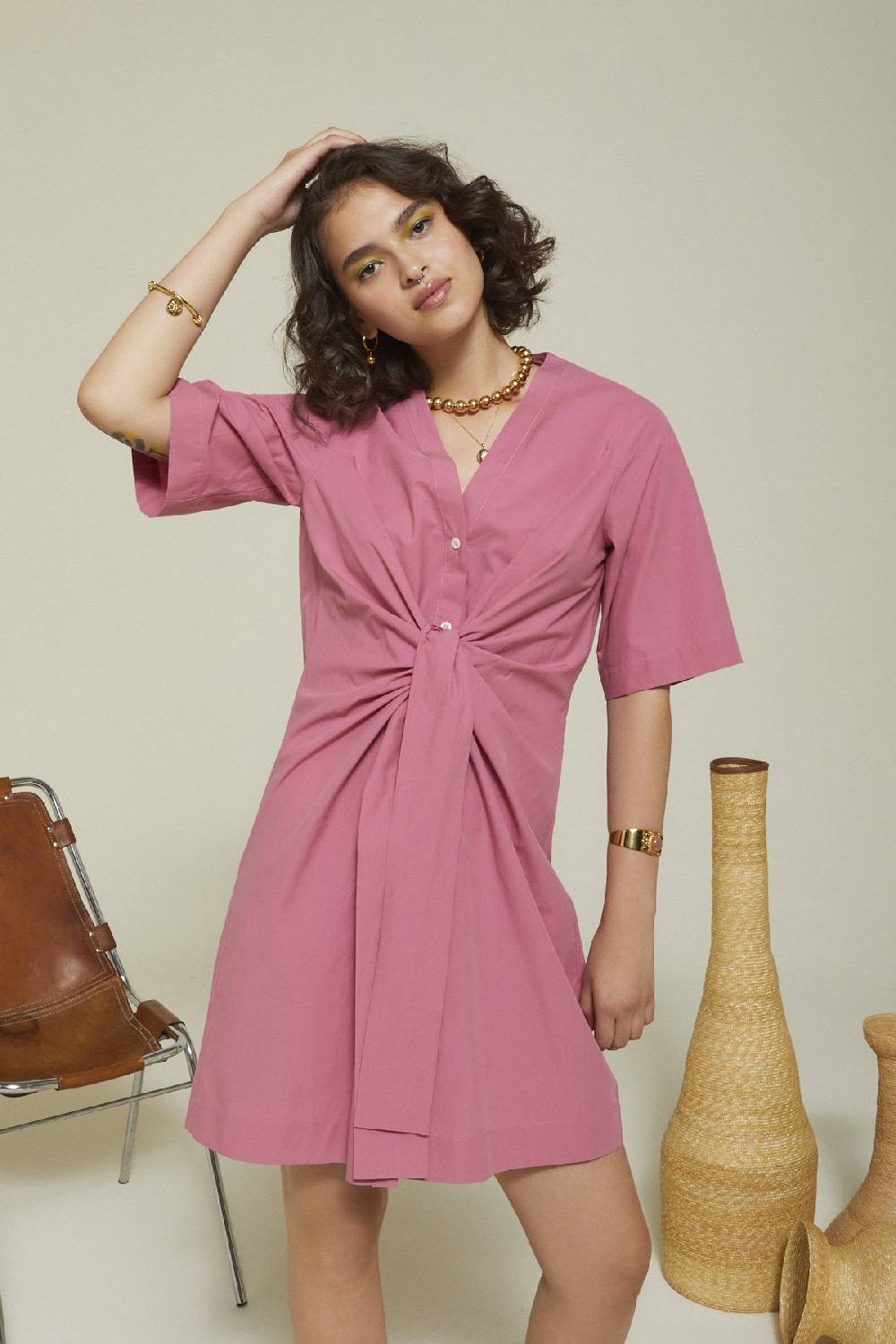 ottod'Ame Poplin short dress with knot Limitato a 3 giorni
