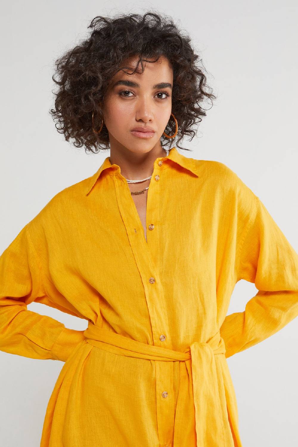 ottod'Ame Linen long chemisier dress with sash Ultimi due giorni