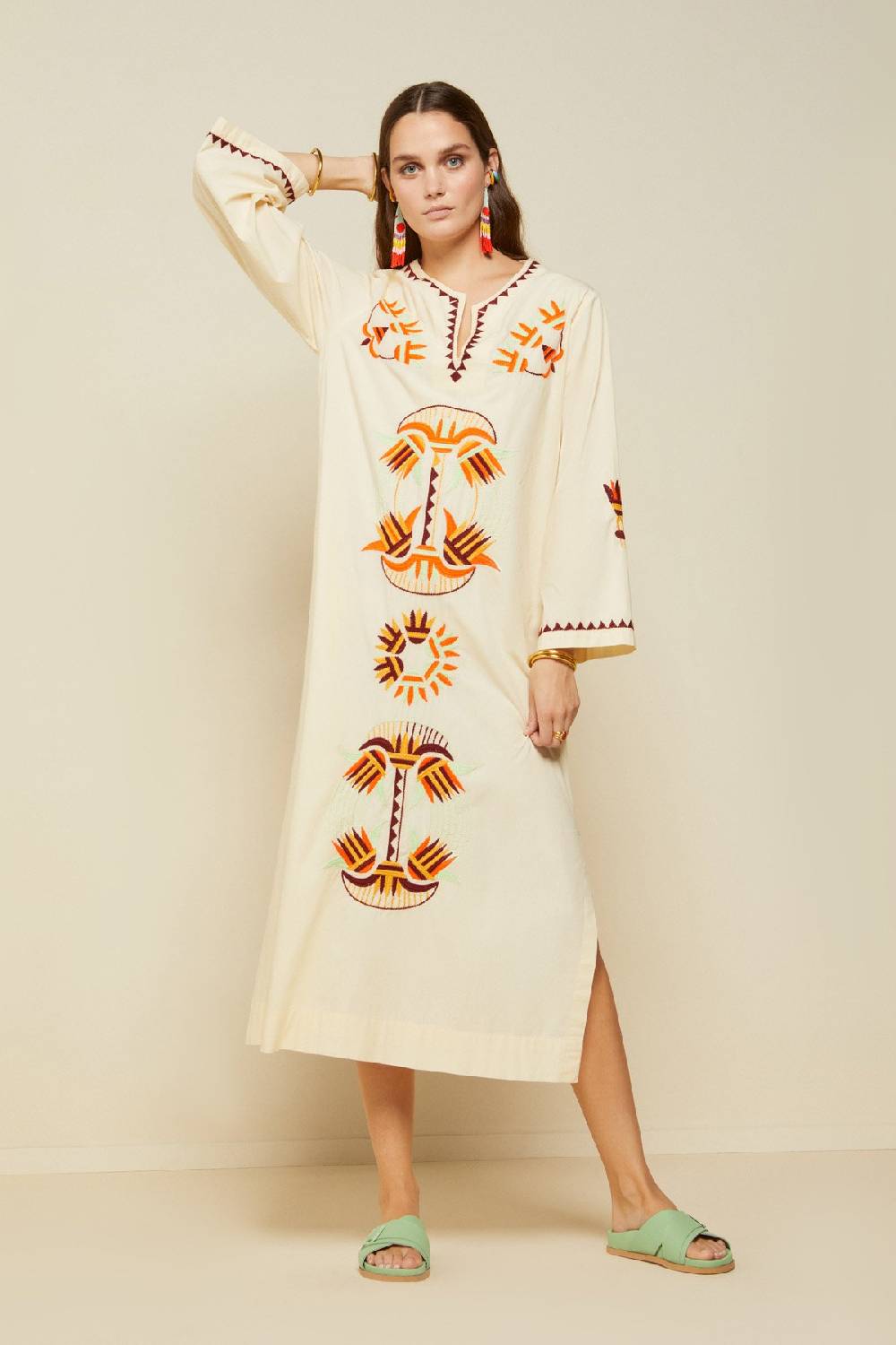ottod'Ame Cotton long kaftan dress with embroideries Enormi risparmi