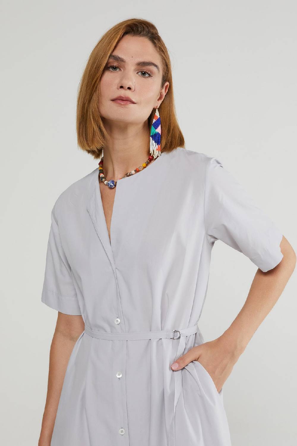 ottod'Ame Poplin long dress with sash 50% di sconto con spedizione gratuita
